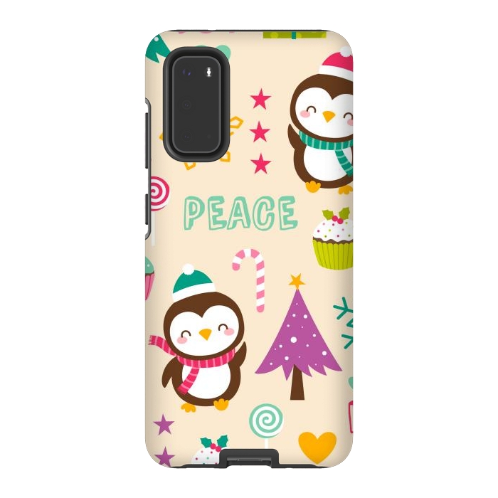 Galaxy S20 StrongFit Colorful Cute Penguin and Pecorative Elements for Christmas by ArtsCase