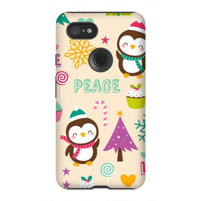 Pixel 3XL StrongFit Colorful Cute Penguin and Pecorative Elements for Christmas by ArtsCase
