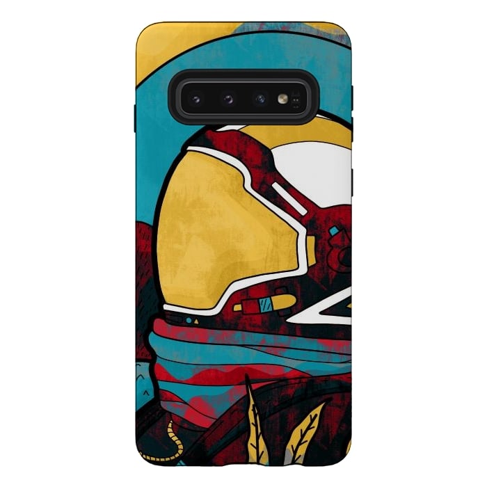 Galaxy S10 StrongFit The yellow astronaut explorer by Steve Wade (Swade)