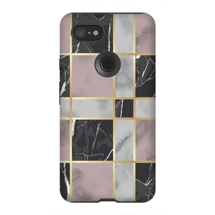Pixel 3XL StrongFit Marble Repeat Marbling Surface with Gold by ArtsCase