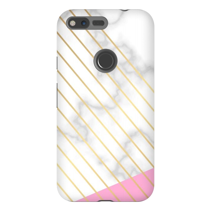 Pixel XL StrongFit Modern Marble Design Pink and Gray by ArtsCase