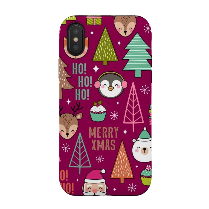 iPhone Xs / X StrongFit Pine Trees and Christmas Elements Seamless Pattern by ArtsCase