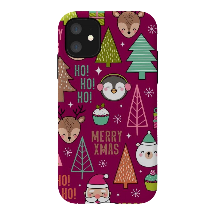 iPhone 11 StrongFit Pine Trees and Christmas Elements Seamless Pattern by ArtsCase