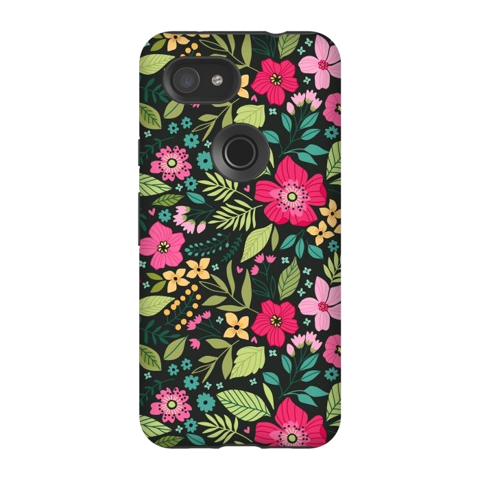 Pixel 3A StrongFit Pretty Flowers on Dark Green Background by ArtsCase
