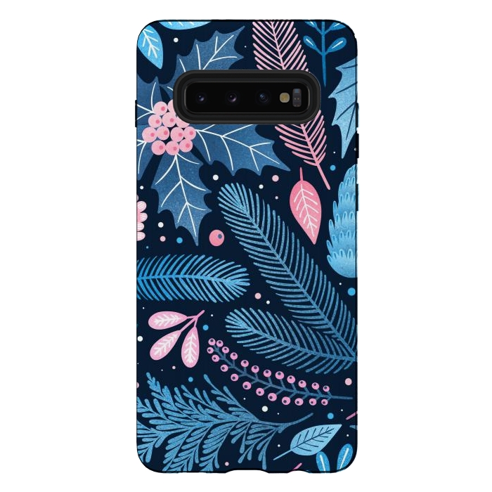 Galaxy S10 plus StrongFit Seamless Christmas Pattern with Winter Plants. by ArtsCase