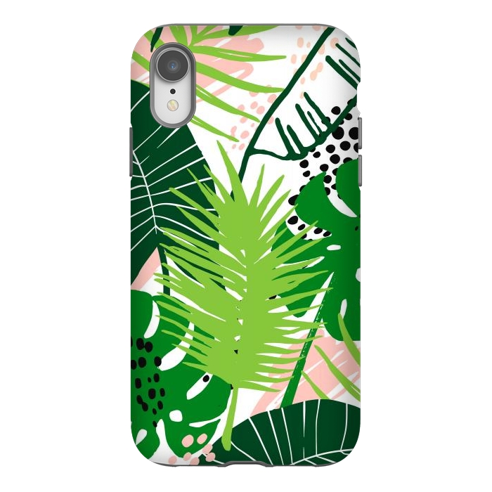 iPhone Xr StrongFit Seamless Exotic Pattern with Green Tropical Leaves by ArtsCase
