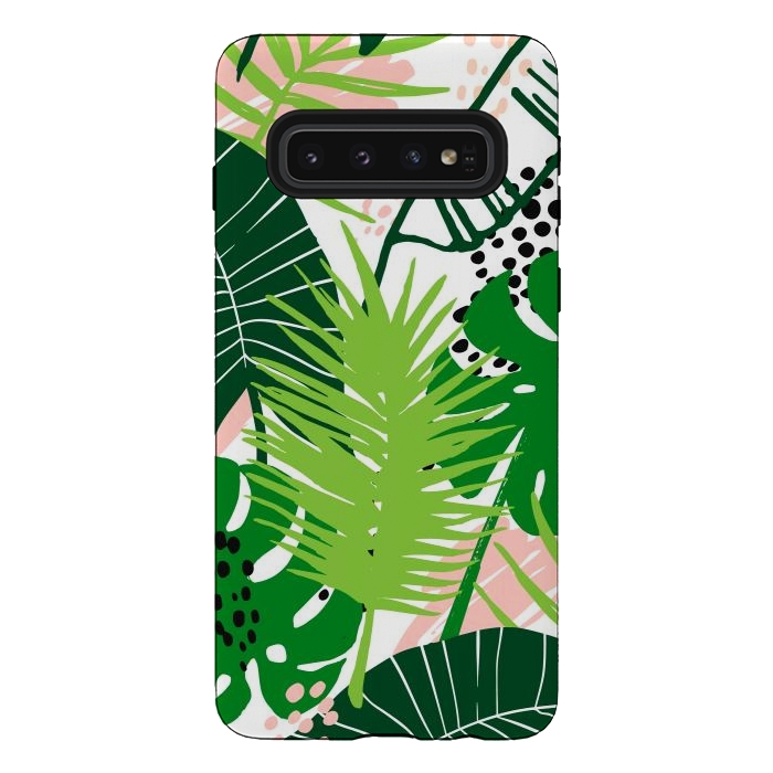 Galaxy S10 StrongFit Seamless Exotic Pattern with Green Tropical Leaves by ArtsCase