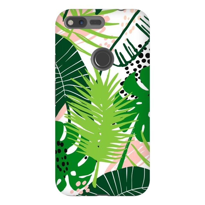 Pixel XL StrongFit Seamless Exotic Pattern with Green Tropical Leaves by ArtsCase