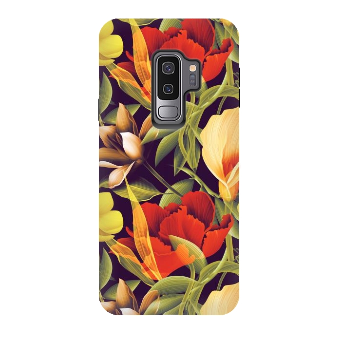 Galaxy S9 plus StrongFit Seamless Tropical Flower Plant and Leaf Pattern by ArtsCase
