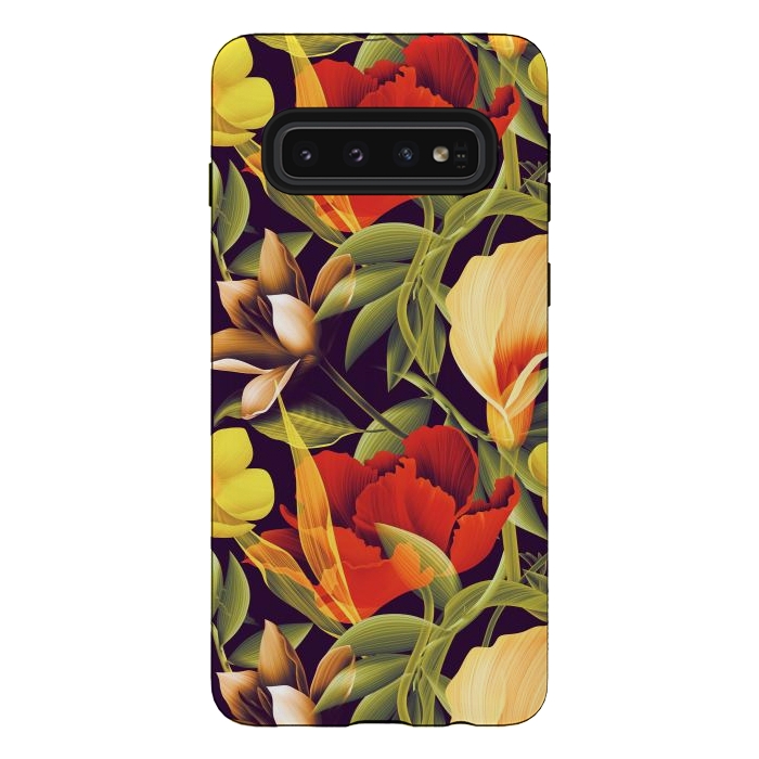 Galaxy S10 StrongFit Seamless Tropical Flower Plant and Leaf Pattern by ArtsCase