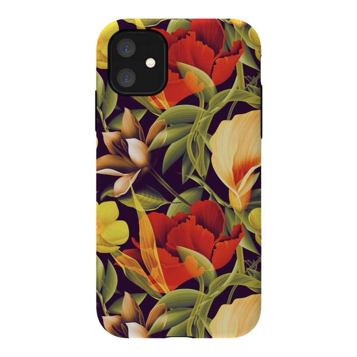 iPhone 11 StrongFit Seamless Tropical Flower Plant and Leaf Pattern by ArtsCase