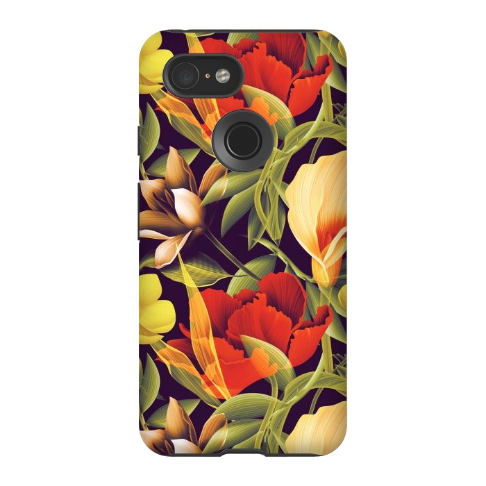 Pixel 3 StrongFit Seamless Tropical Flower Plant and Leaf Pattern by ArtsCase