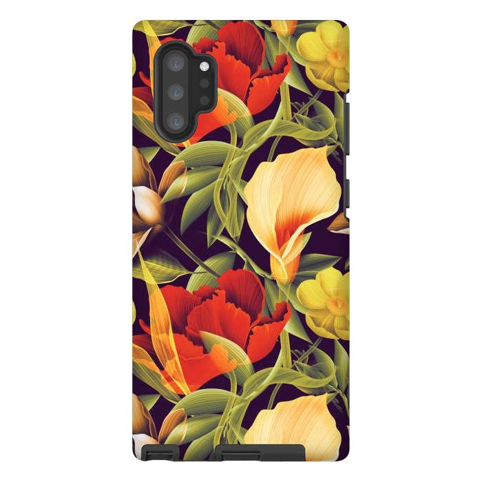Galaxy Note 10 plus StrongFit Seamless Tropical Flower Plant and Leaf Pattern by ArtsCase