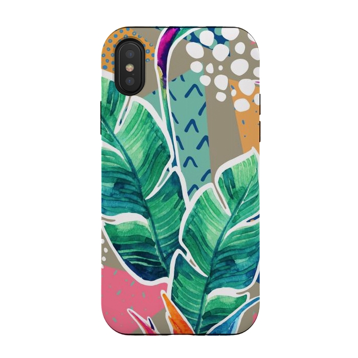 iPhone Xs / X StrongFit Tropical Flowers Watercolors with Geometric Outline by ArtsCase