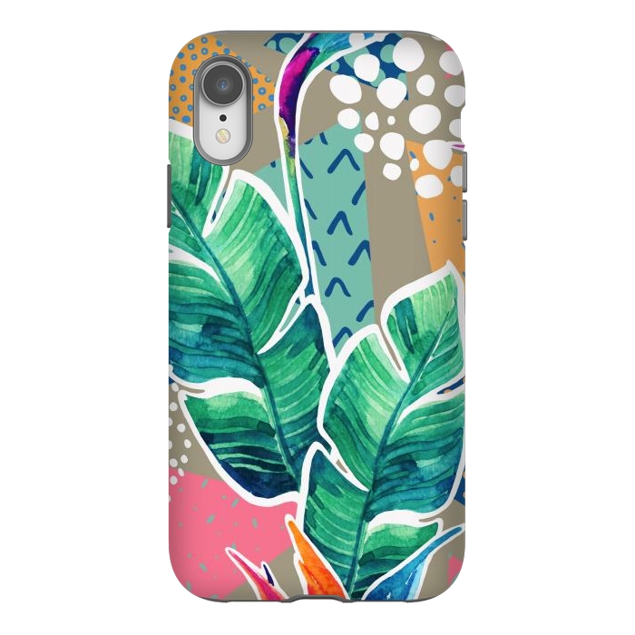 iPhone Xr StrongFit Tropical Flowers Watercolors with Geometric Outline by ArtsCase