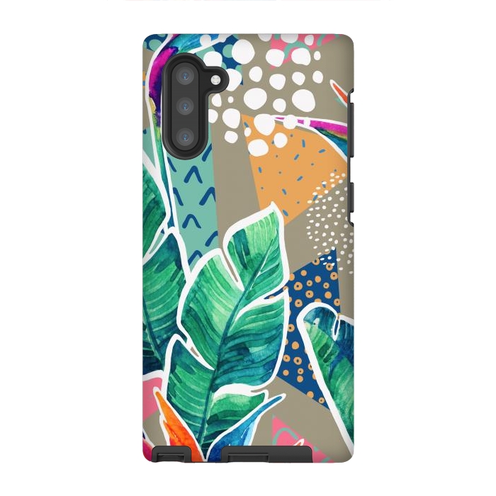 Galaxy Note 10 StrongFit Tropical Flowers Watercolors with Geometric Outline by ArtsCase