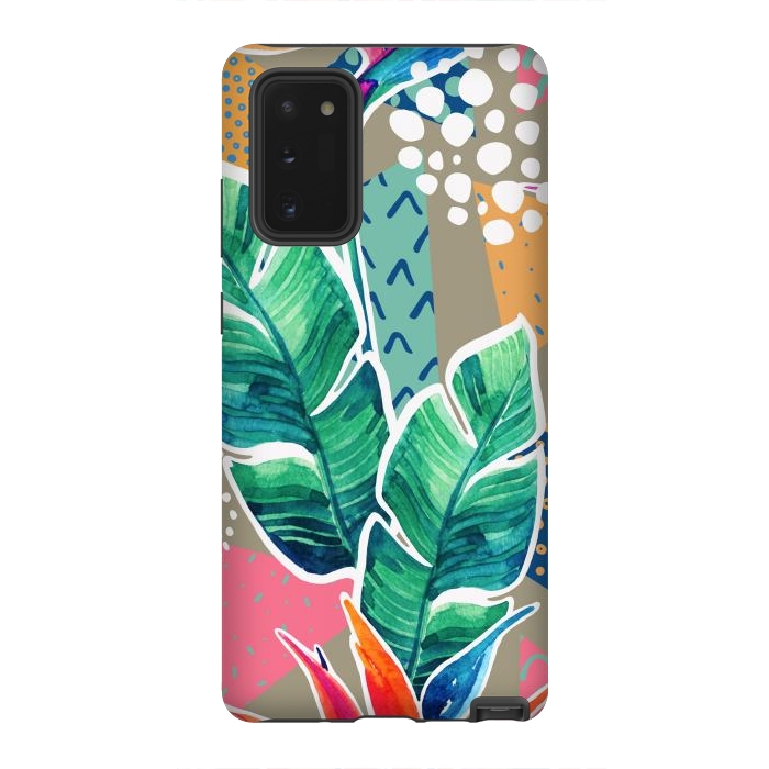 Galaxy Note 20 StrongFit Tropical Flowers Watercolors with Geometric Outline by ArtsCase
