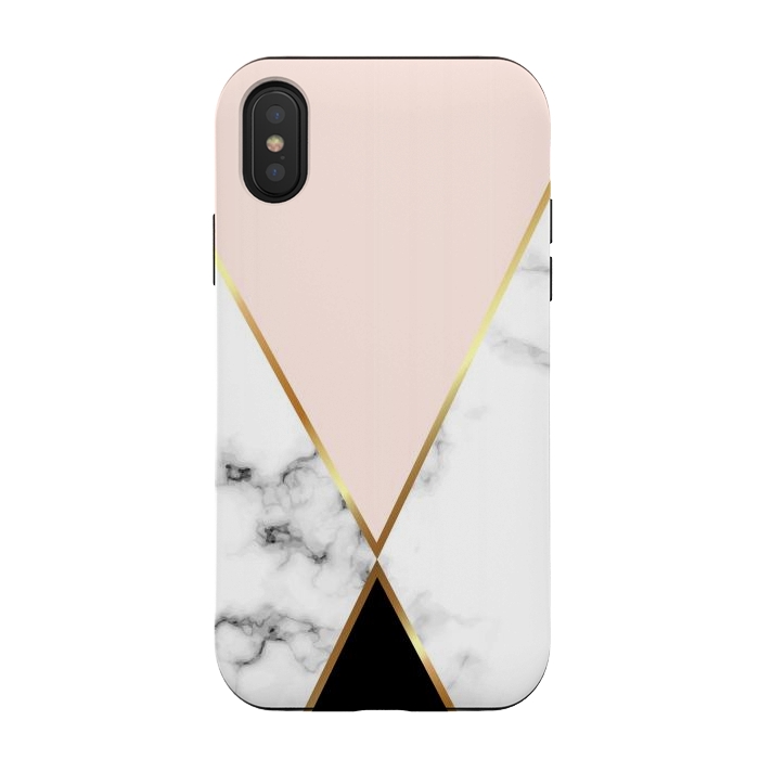 iPhone Xs / X StrongFit Vector Marble Geometric Background with Black and Gold Triangles by ArtsCase