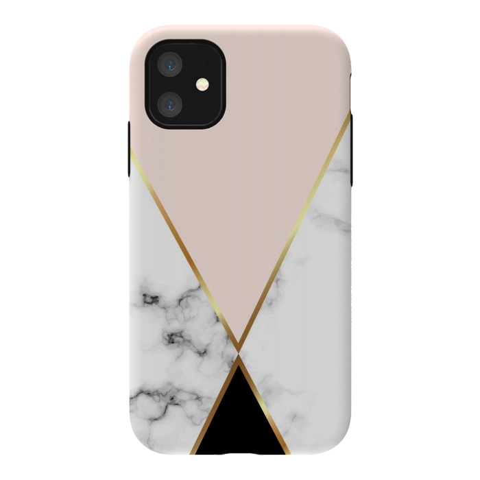 iPhone 11 StrongFit Vector Marble Geometric Background with Black and Gold Triangles by ArtsCase