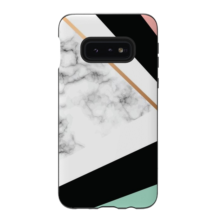 Galaxy S10e StrongFit Vector Marble Texture Design with Golden Geometric Lines by ArtsCase