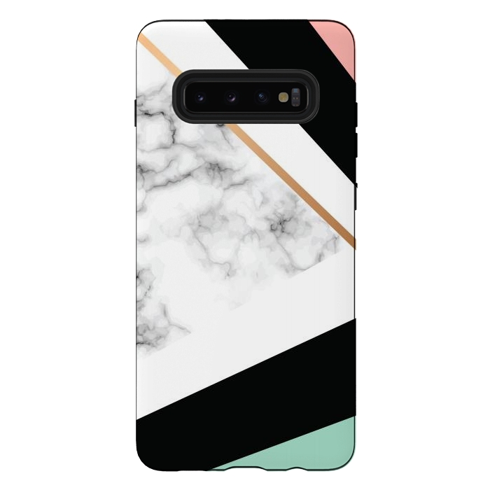 Galaxy S10 plus StrongFit Vector Marble Texture Design with Golden Geometric Lines by ArtsCase
