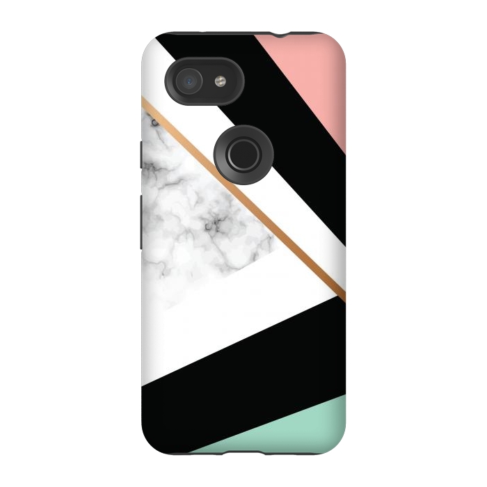 Pixel 3A StrongFit Vector Marble Texture Design with Golden Geometric Lines by ArtsCase