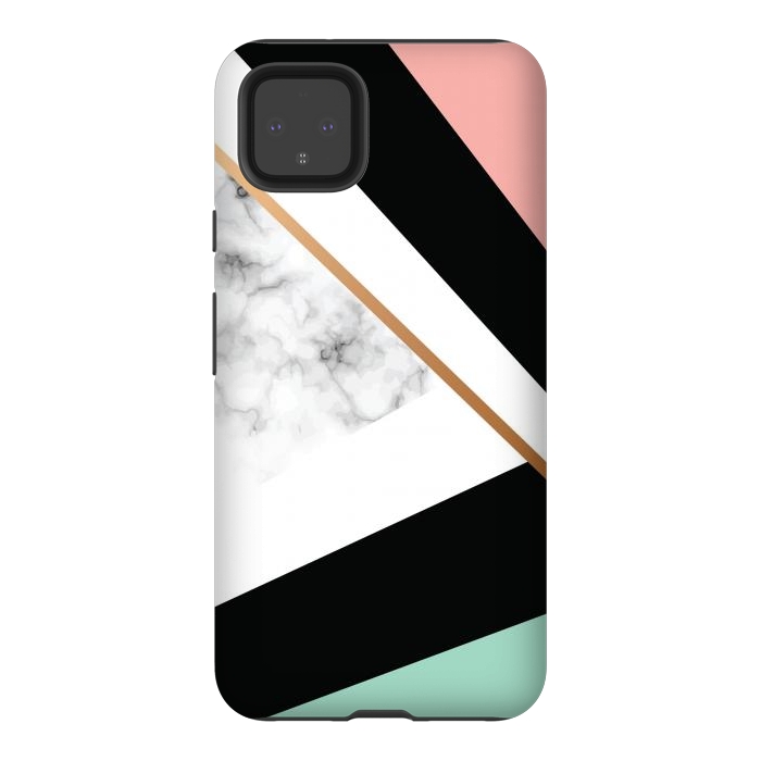 Pixel 4XL StrongFit Vector Marble Texture Design with Golden Geometric Lines by ArtsCase