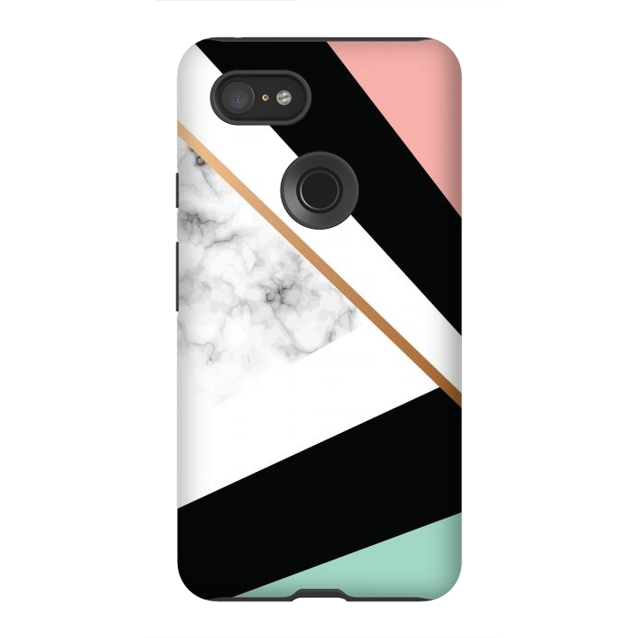 Pixel 3XL StrongFit Vector Marble Texture Design with Golden Geometric Lines by ArtsCase