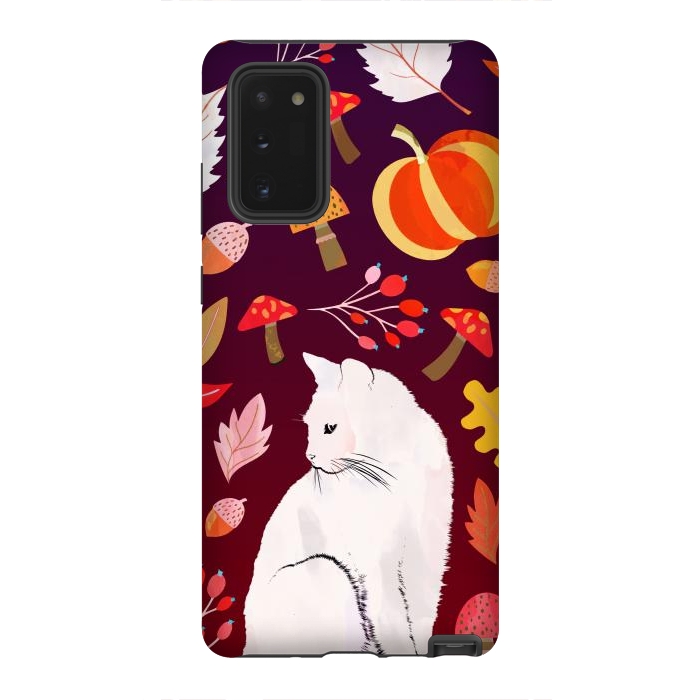 Galaxy Note 20 StrongFit White cat and autumn nature pattern by Oana 