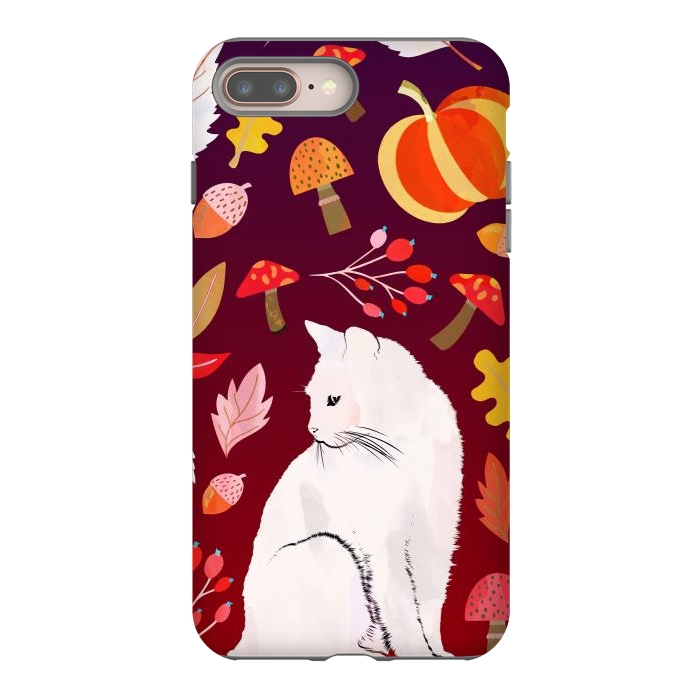 iPhone 7 plus StrongFit White cat and autumn nature pattern by Oana 