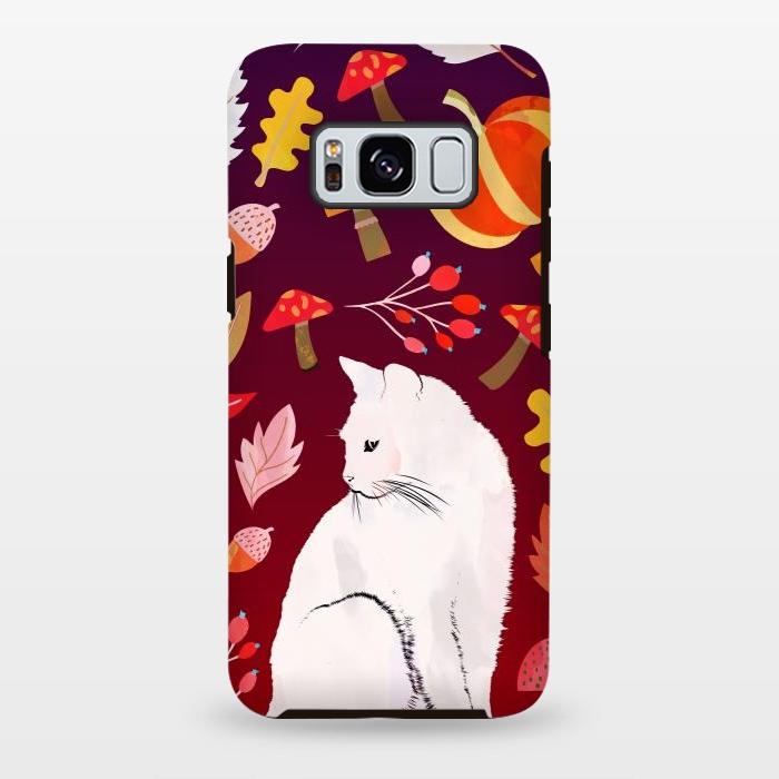 Galaxy S8 plus StrongFit White cat and autumn nature pattern by Oana 