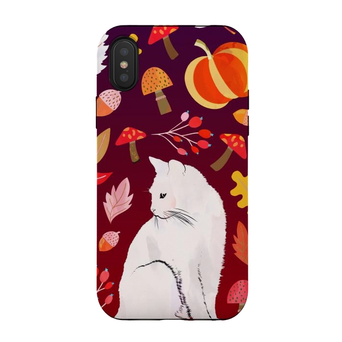 iPhone Xs / X StrongFit White cat and autumn nature pattern by Oana 