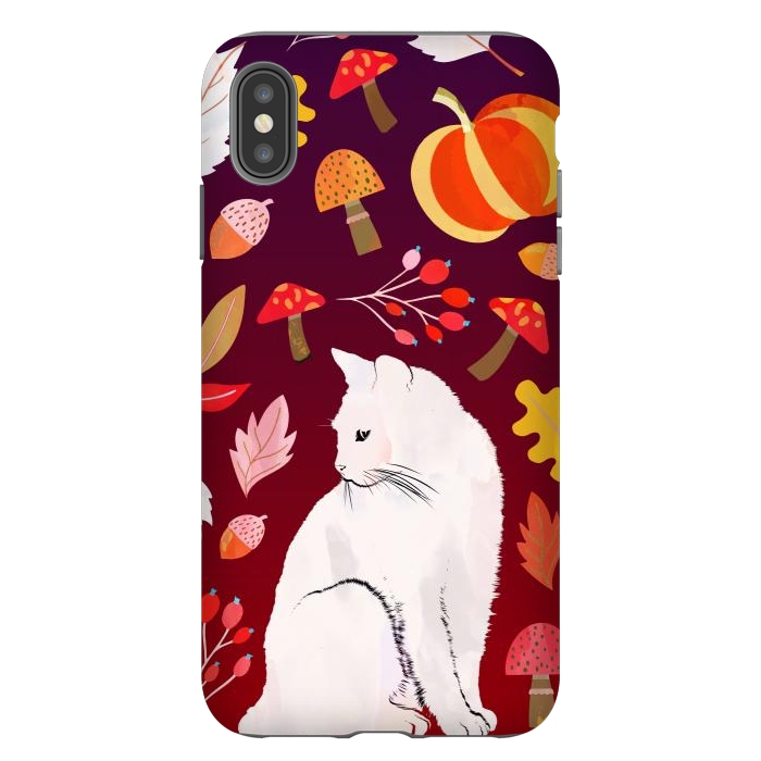 iPhone Xs Max StrongFit White cat and autumn nature pattern by Oana 