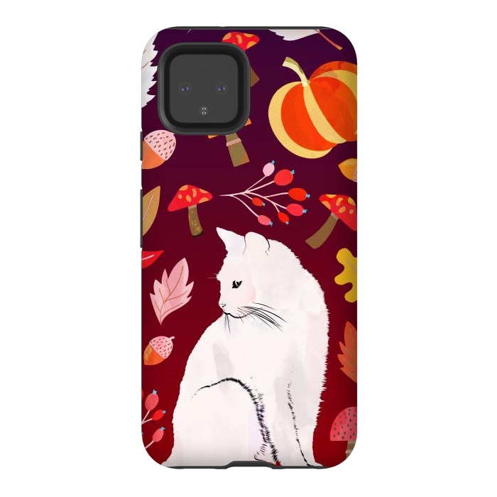 Pixel 4 StrongFit White cat and autumn nature pattern by Oana 