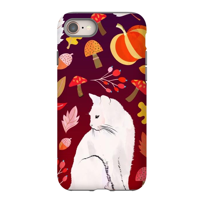 iPhone SE StrongFit White cat and autumn nature pattern by Oana 
