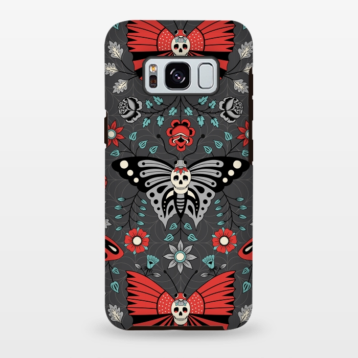 Galaxy S8 plus StrongFit Gothic Halloween Skulls, Butterflies Flowers on a dark gray background by Portia Monberg