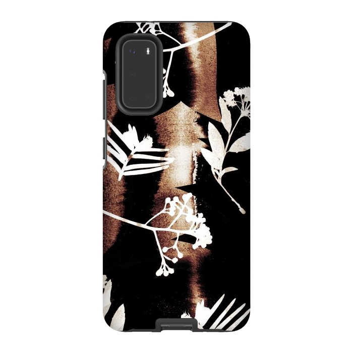 Galaxy S20 StrongFit Cyanotype brown painted wild plants pattern by Oana 