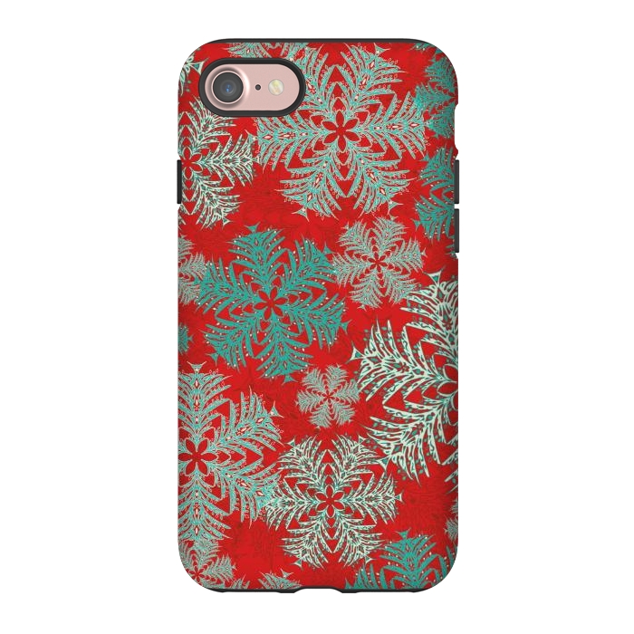 iPhone 7 StrongFit Xmas Snowflakes Red Aqua by Lotti Brown