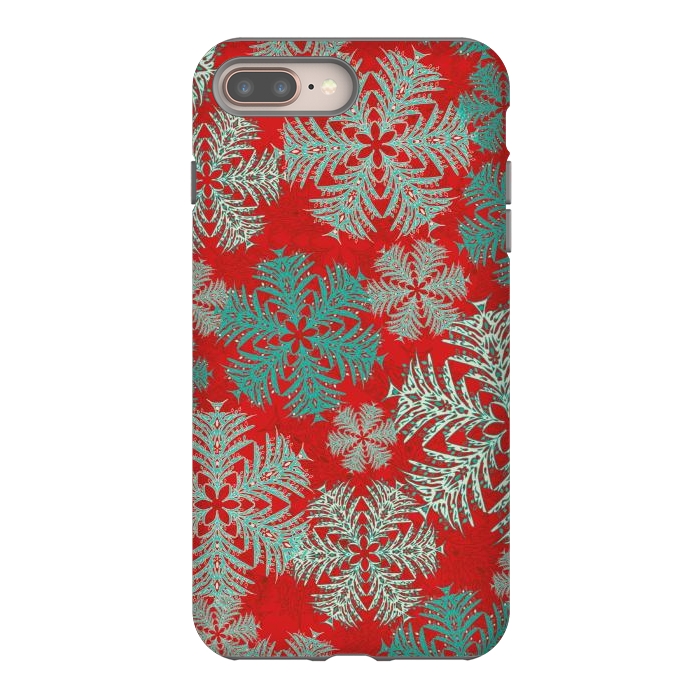 iPhone 7 plus StrongFit Xmas Snowflakes Red Aqua by Lotti Brown