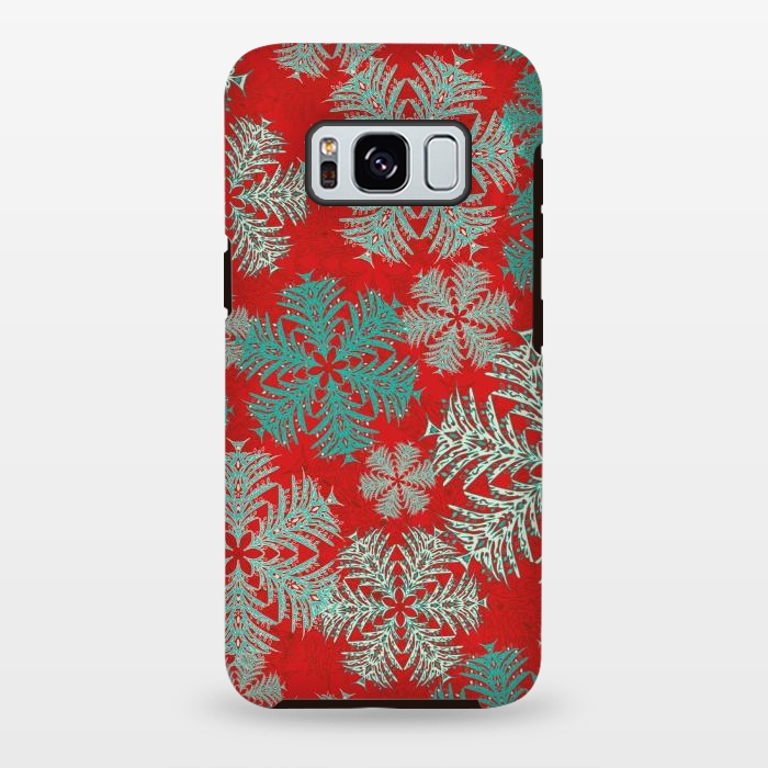 Galaxy S8 plus StrongFit Xmas Snowflakes Red Aqua by Lotti Brown