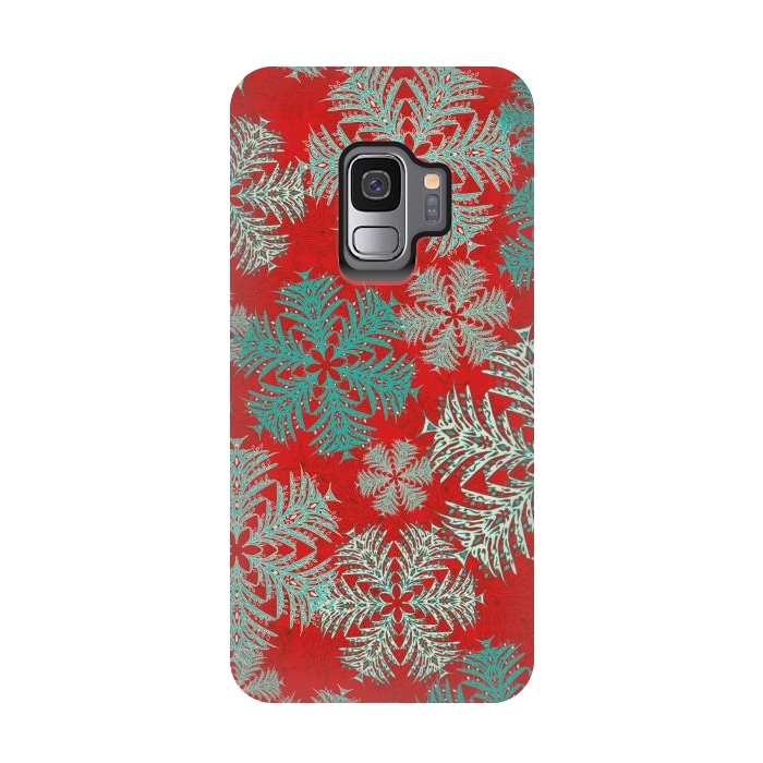 Galaxy S9 StrongFit Xmas Snowflakes Red Aqua by Lotti Brown