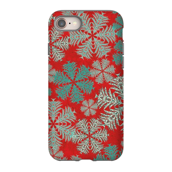 iPhone 8 StrongFit Xmas Snowflakes Red Aqua by Lotti Brown