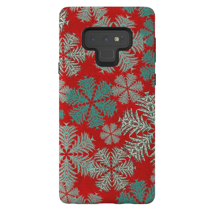 Galaxy Note 9 StrongFit Xmas Snowflakes Red Aqua by Lotti Brown