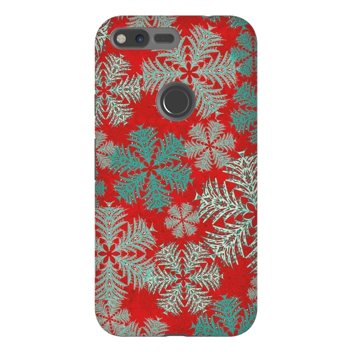 Pixel XL StrongFit Xmas Snowflakes Red Aqua by Lotti Brown
