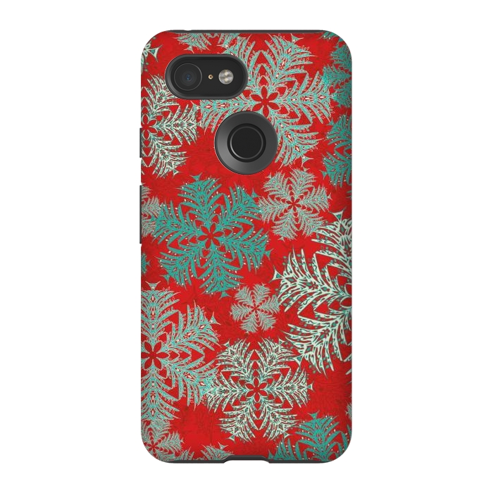 Pixel 3 StrongFit Xmas Snowflakes Red Aqua by Lotti Brown