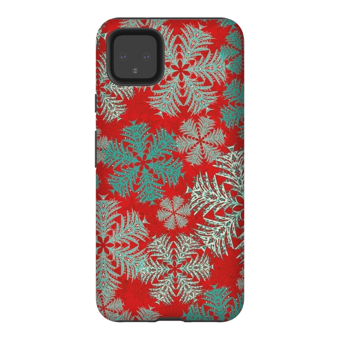 Pixel 4XL StrongFit Xmas Snowflakes Red Aqua by Lotti Brown