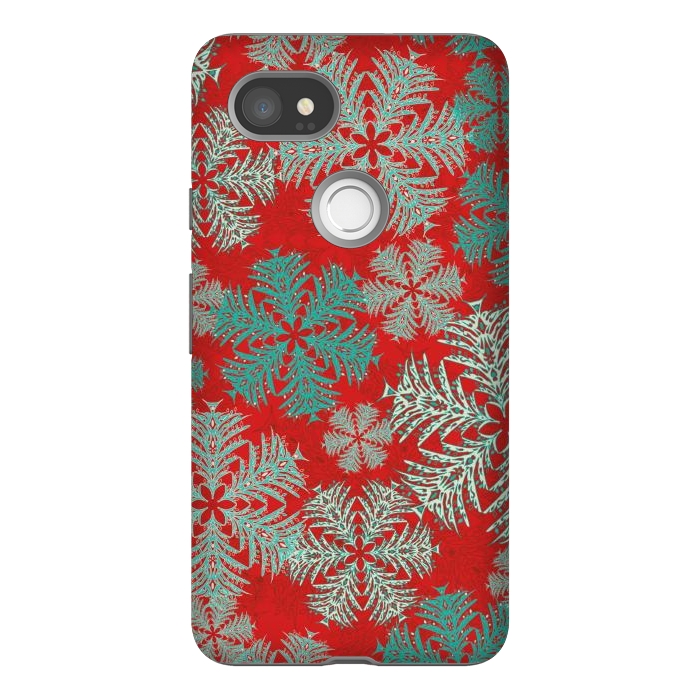 Pixel 2XL StrongFit Xmas Snowflakes Red Aqua by Lotti Brown