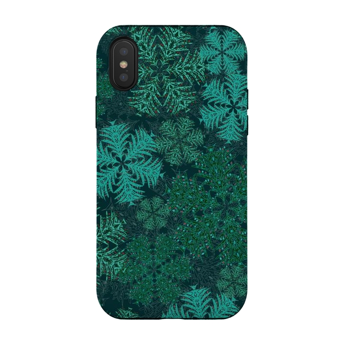 iPhone Xs / X StrongFit Xmas Snowflakes Teal by Lotti Brown