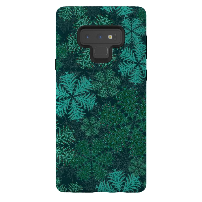 Galaxy Note 9 StrongFit Xmas Snowflakes Teal by Lotti Brown