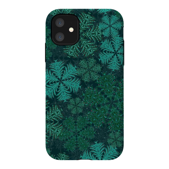 iPhone 11 StrongFit Xmas Snowflakes Teal by Lotti Brown